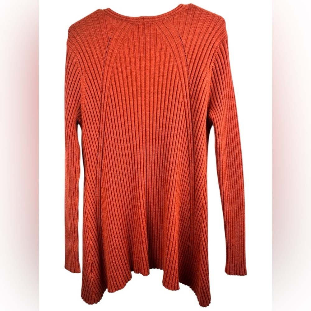 Eileen Fisher Merino wool V-neck Ribbed Tunic Sweater Size M Burnt Orange - Picture 4 of 12